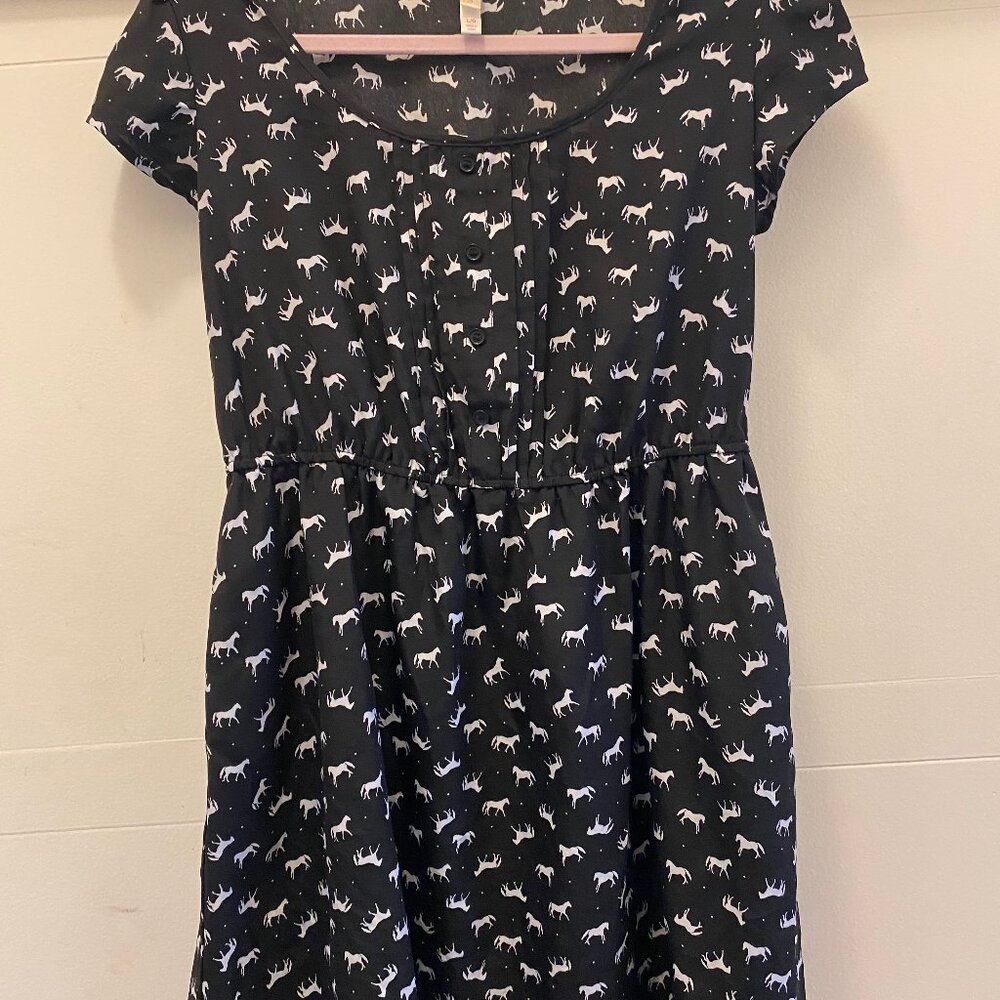 Black, horse print Xhilaration dress, women's size Large